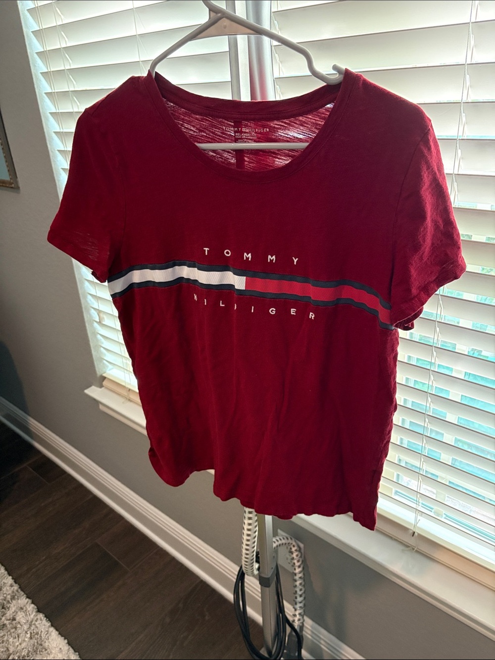 Tommy Hilfiger Maroon Tee with Signature Stripes